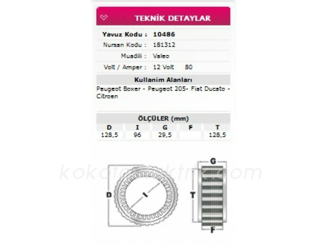 NUR-181312 STATÖR 12V 80A VALEO TİP PJ PARTNER BOXSER    NURSAN 181312     YAVUZ 10486   12V8  