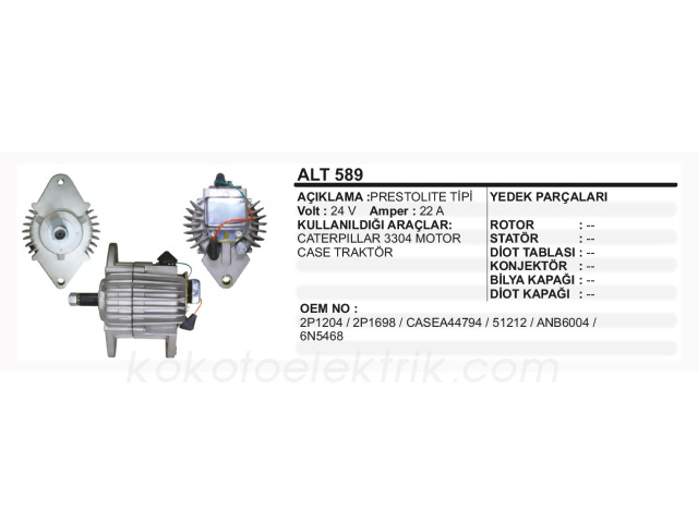 RMK-ALT589 ALTERNATÖR 24V 22 AMPER CAT.CASE PRESTOLİTE 