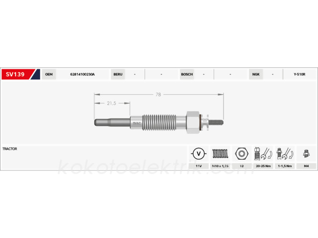 SVAC-SV139 KIZDIRMA BUJİSİ 11V B76-B21.5  GJ44MI-        MF TRAKTÖR   