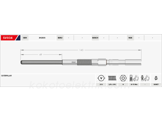 SVAC-SV034 KIZDIRMA BUJİSİ 24V B143-B49   JA                                        CAT3304 CAT3306   