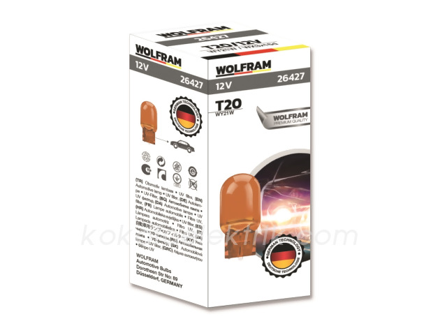 WLF-26427 12V DİPSİZ  AMPUL 21W  T20  SARI    WOLFRAM 
