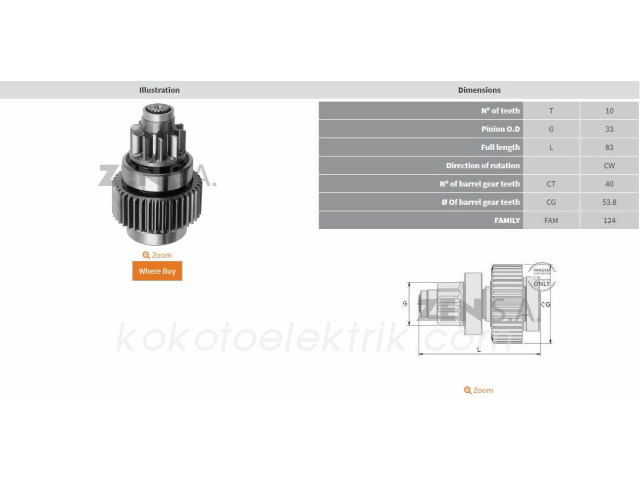 ZEN-816 MARŞ DİŞLİ{TOYOTA CHRYSLER} 10D NİPPONDENSO TİP     F61213     Z816 